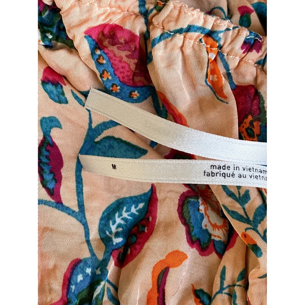 By Anthropologie Floral Silky Bandeau Top‎ M Peach Summer Coastal Beach Festival